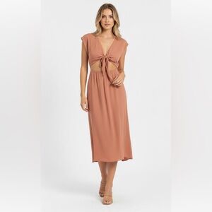 SNDYS NWT Botanical Tie Front Cut Out Rust Brown Boho Midi Maxi Dress Small